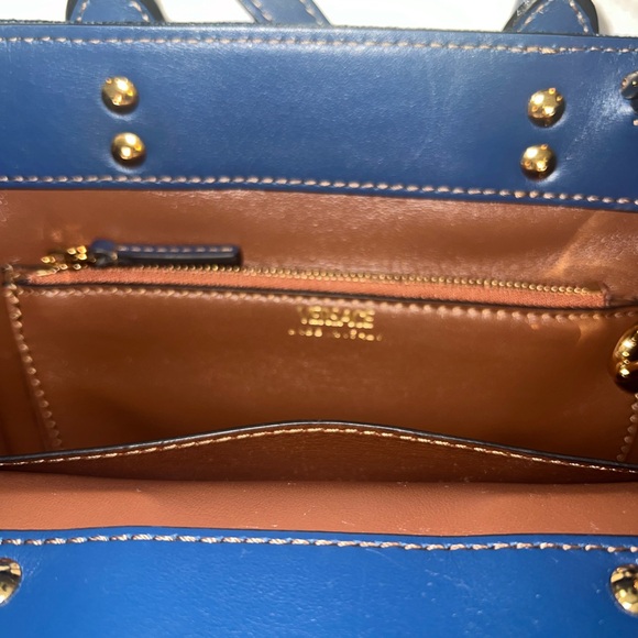 Authentic Rare Versace La Medusa Chain Embellished Leather trimmed Denim Tote 💙 - Picture 6 of 16